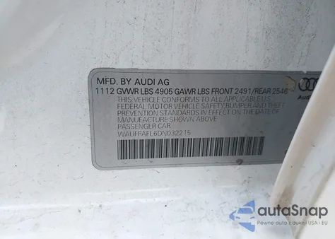 2013 Audi A4 2.0T Premium z USA, uszkodzony, nr VIN WAUFFAFL6DN032215